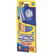 ASTRA Kredki ołówkowe w czarnym drewnie - metaliczne 12 kolorów